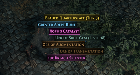 Loot filter demonstration in the game
